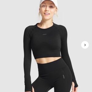Gymshark Flex Sports Long Sleeve Crop Top - Black/Charcoal